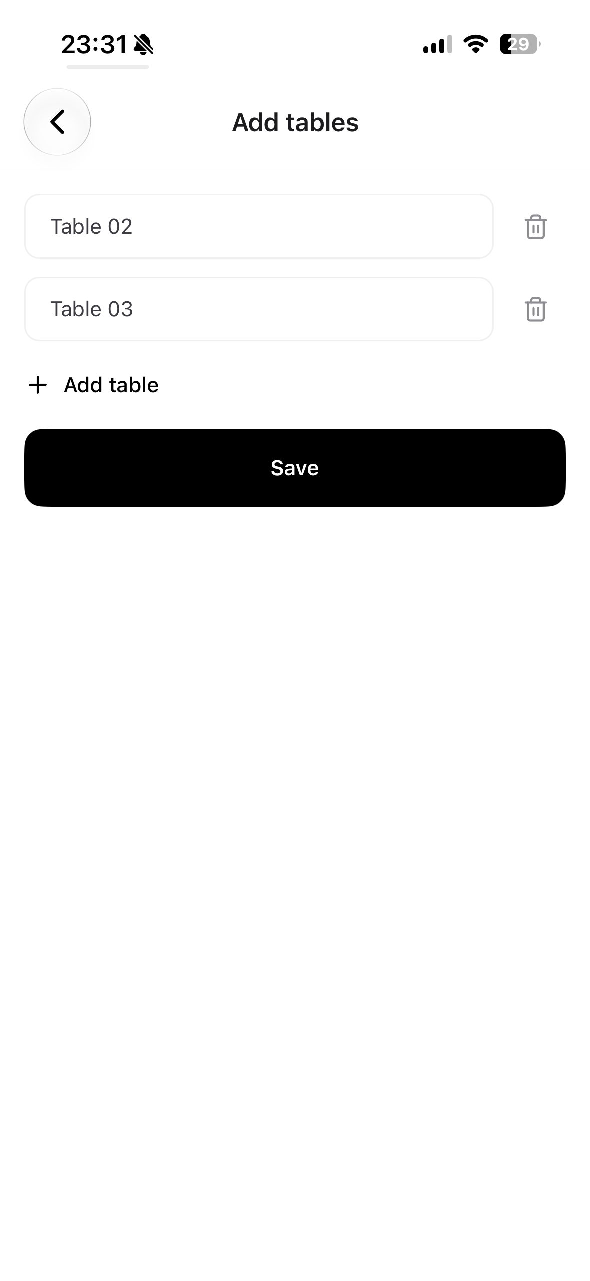 Adding multiple tables from the Take App mobile app