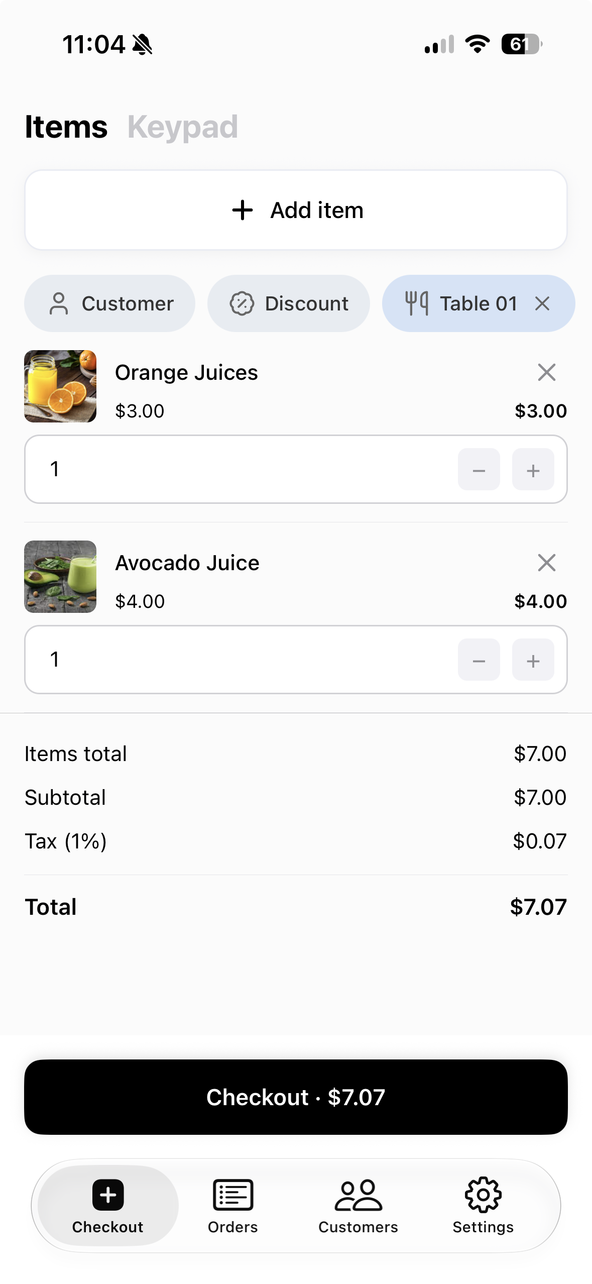 Selecting a table while creating a Mobile POS order