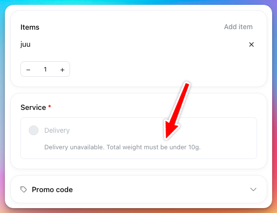 Courier delivery method disabled because an order exceeds the weight limit