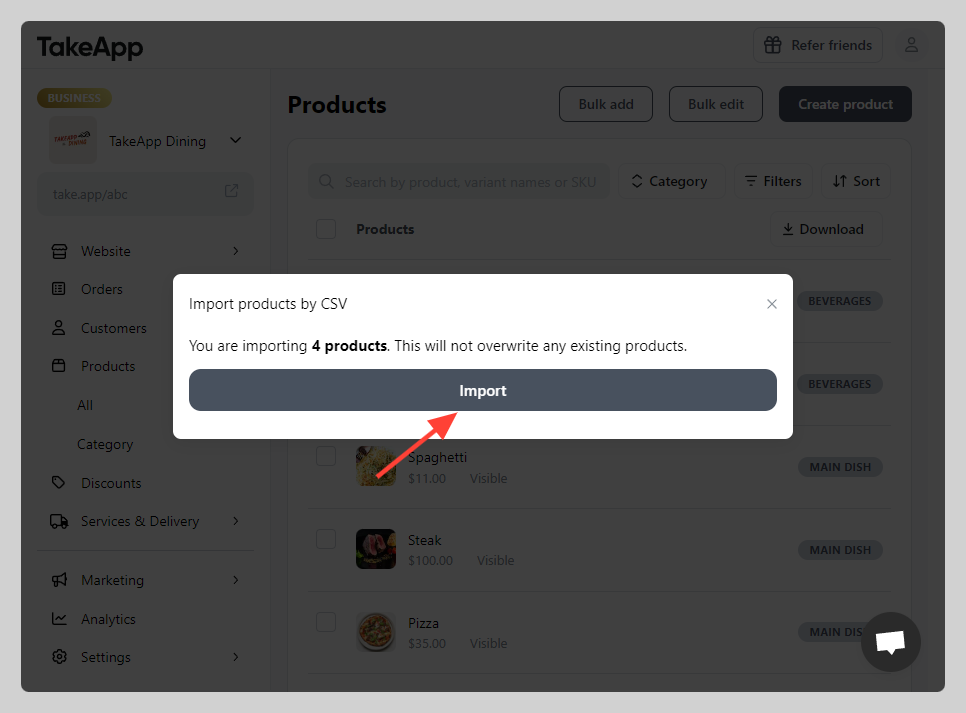 Products bulk upload