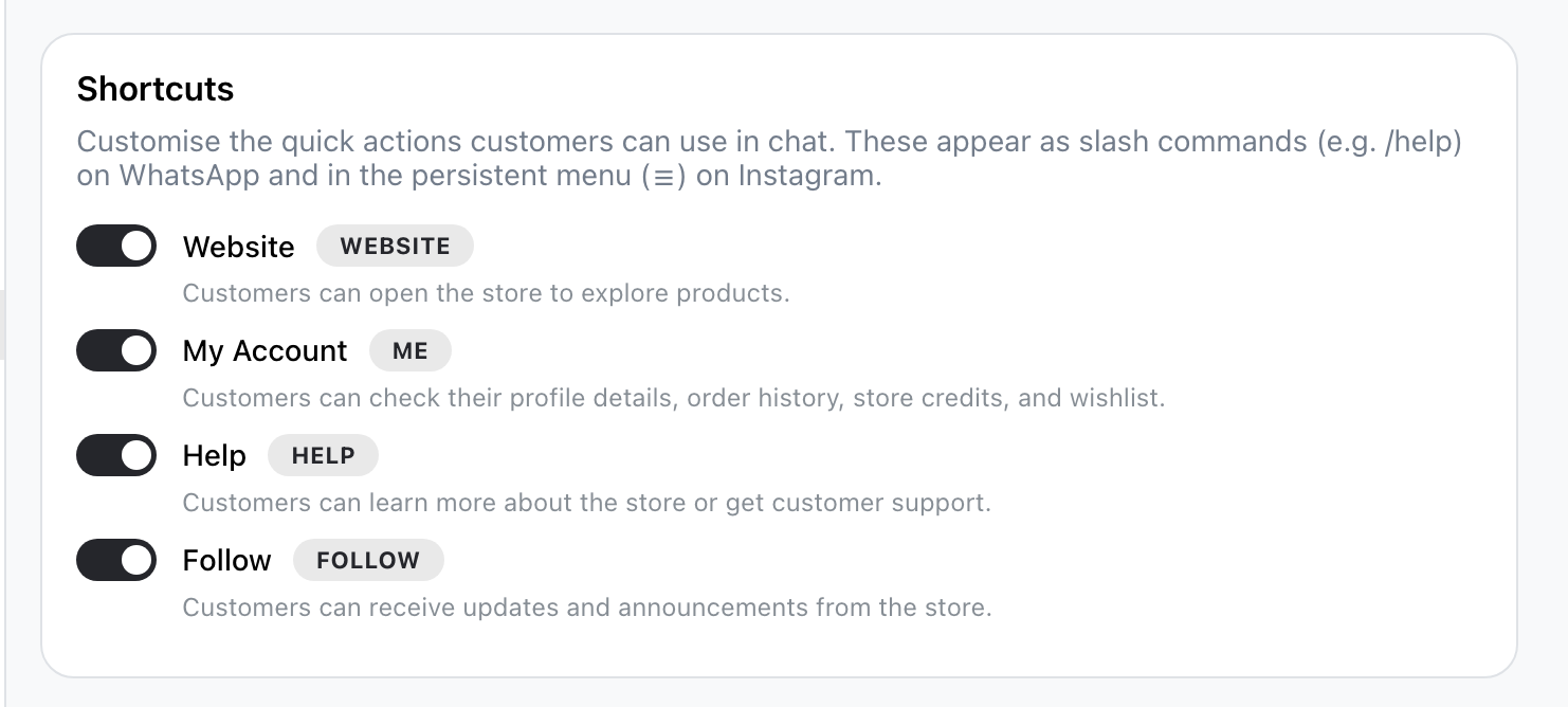 WhatsApp/Instagram Icebreakers and Shortcuts