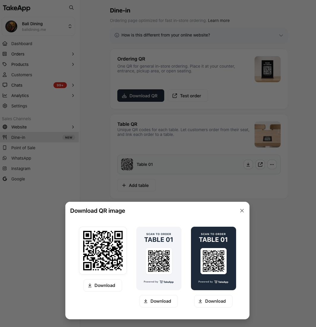Table QR ordering