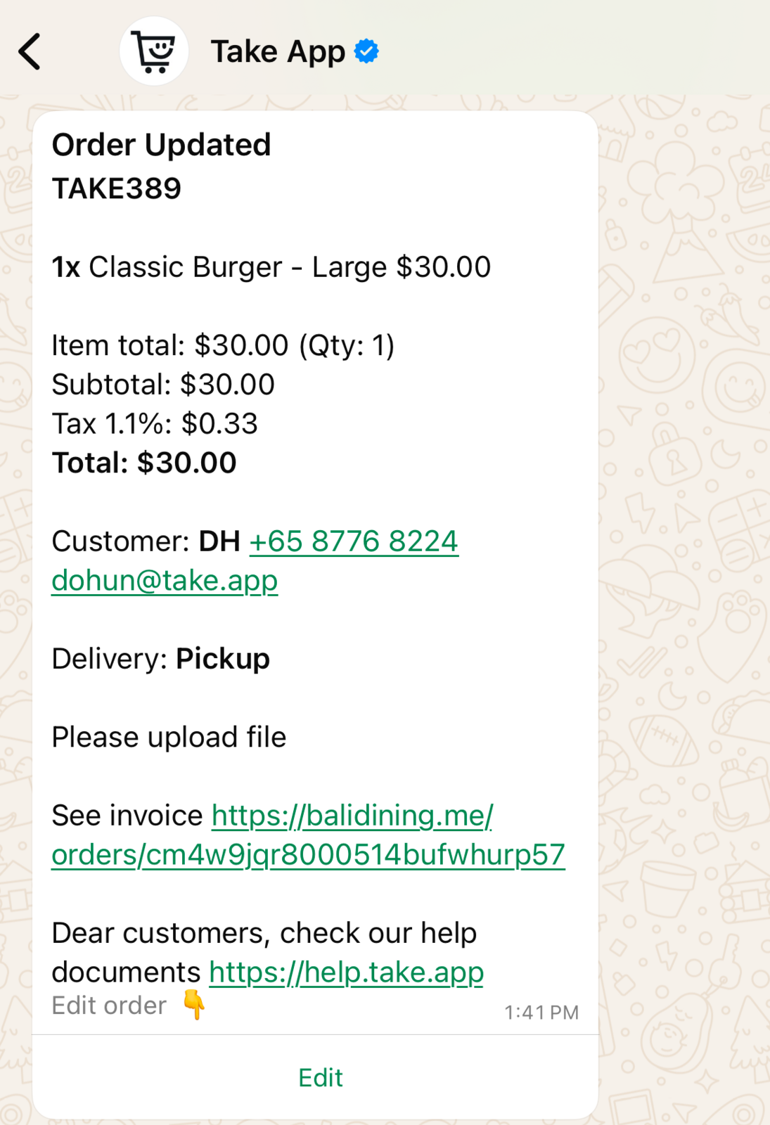 Order notification to staff workflow