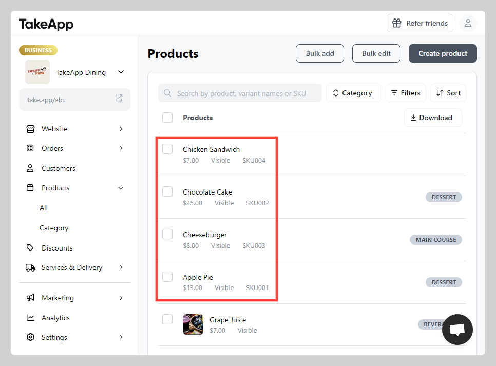 Products bulk upload