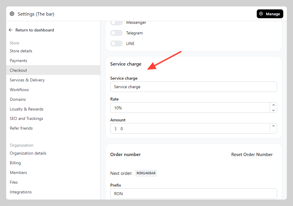 Adding service charge