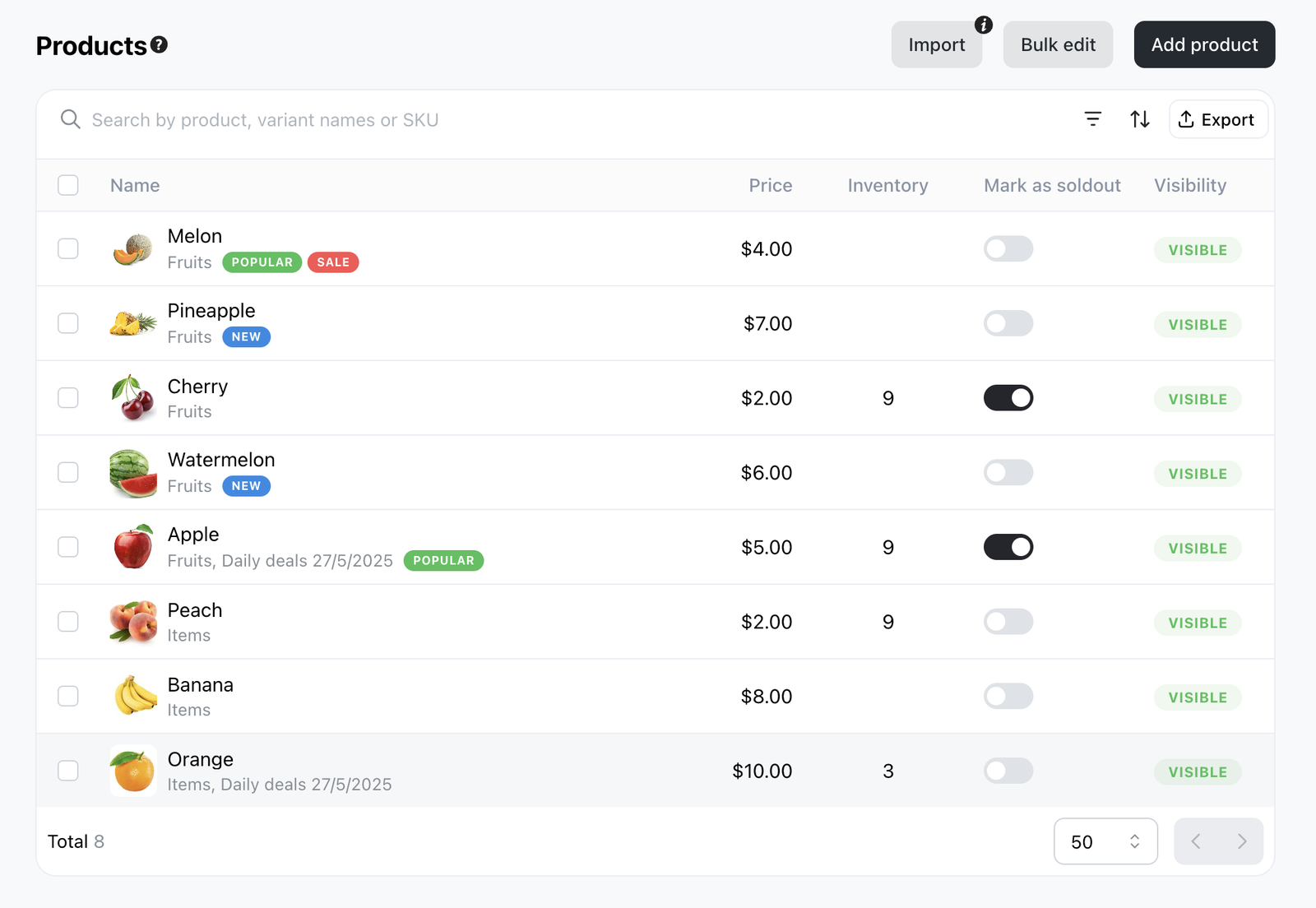 Products Page