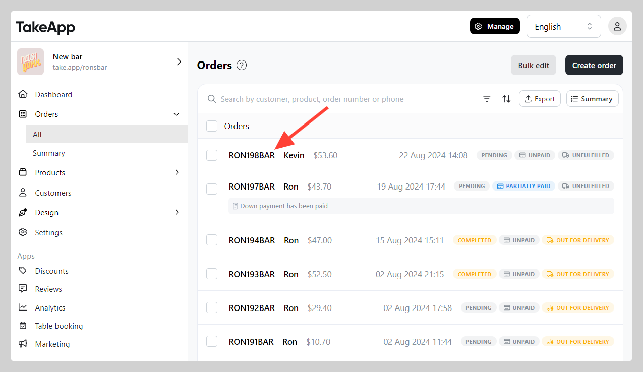 Order's Internal notes