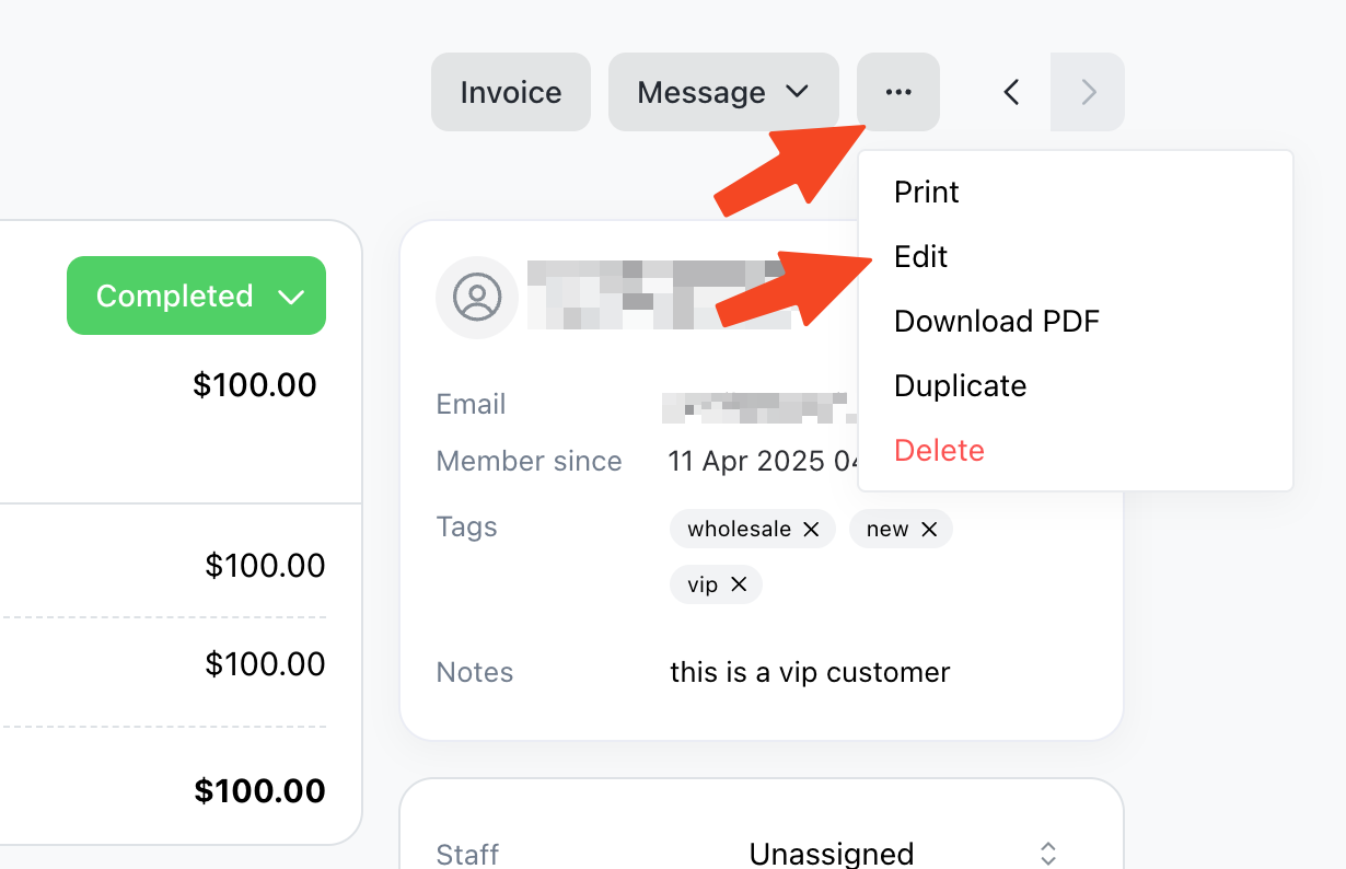 Edit Order Item Details
