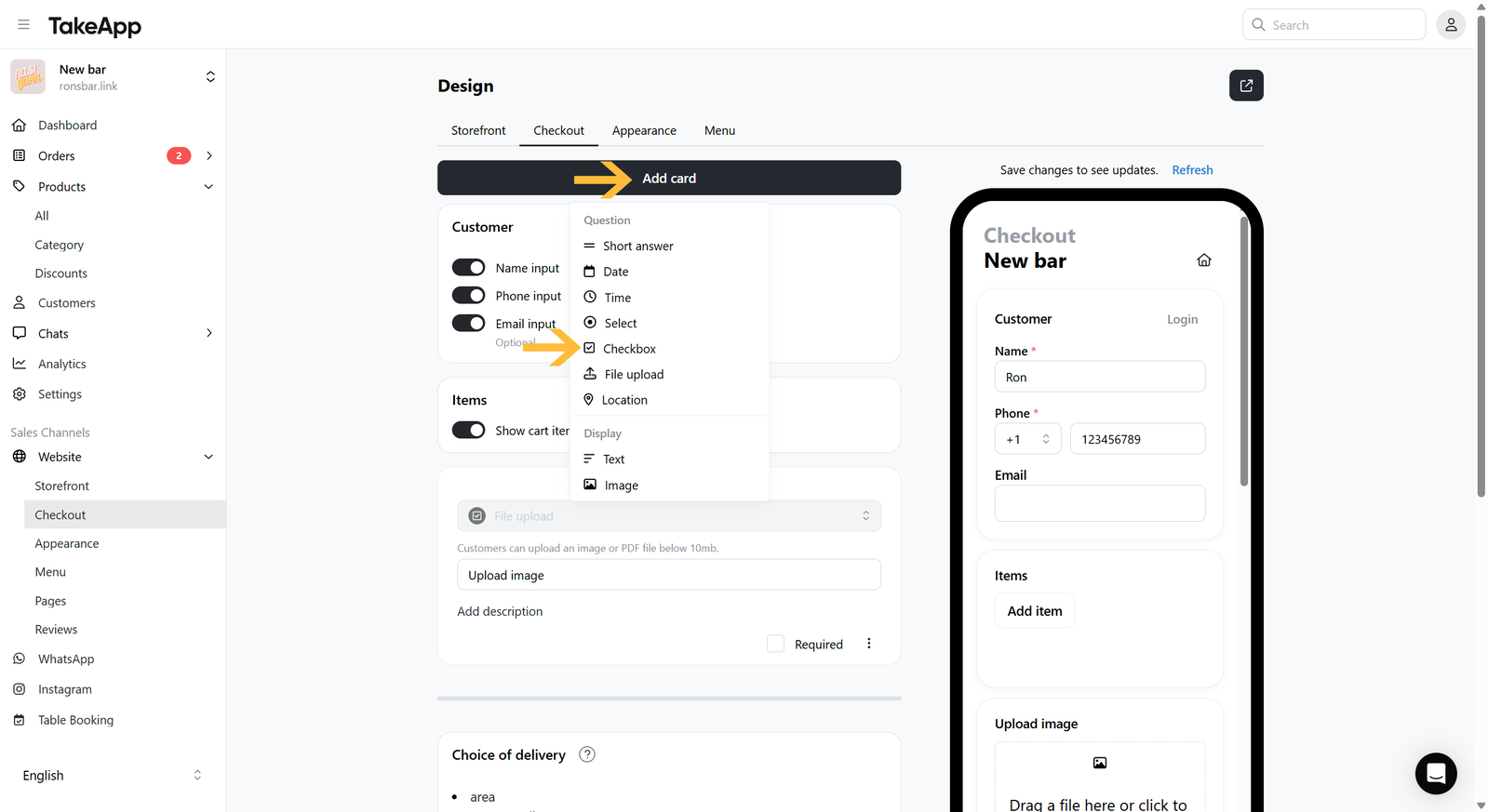 Add a checkbox field on Checkout page