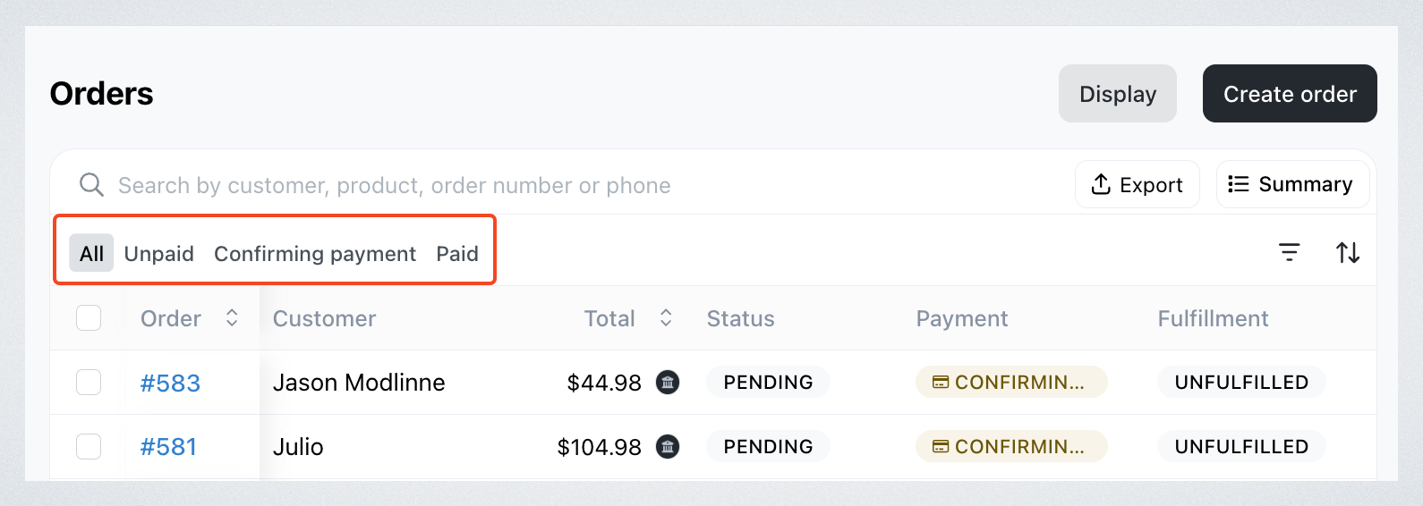 Manage Orders