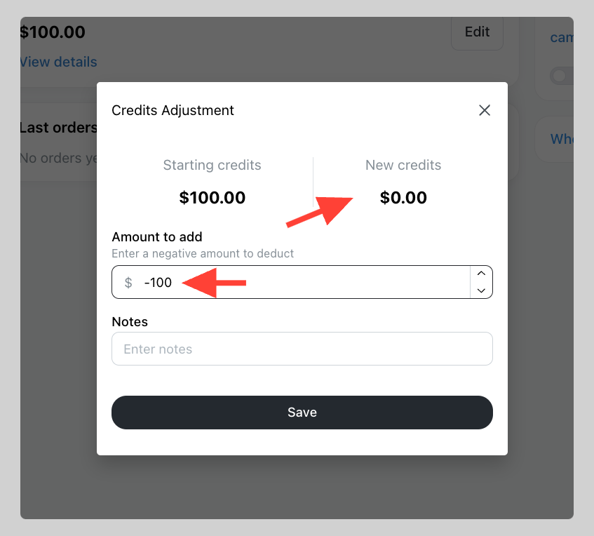 Deducting store credit (use -)