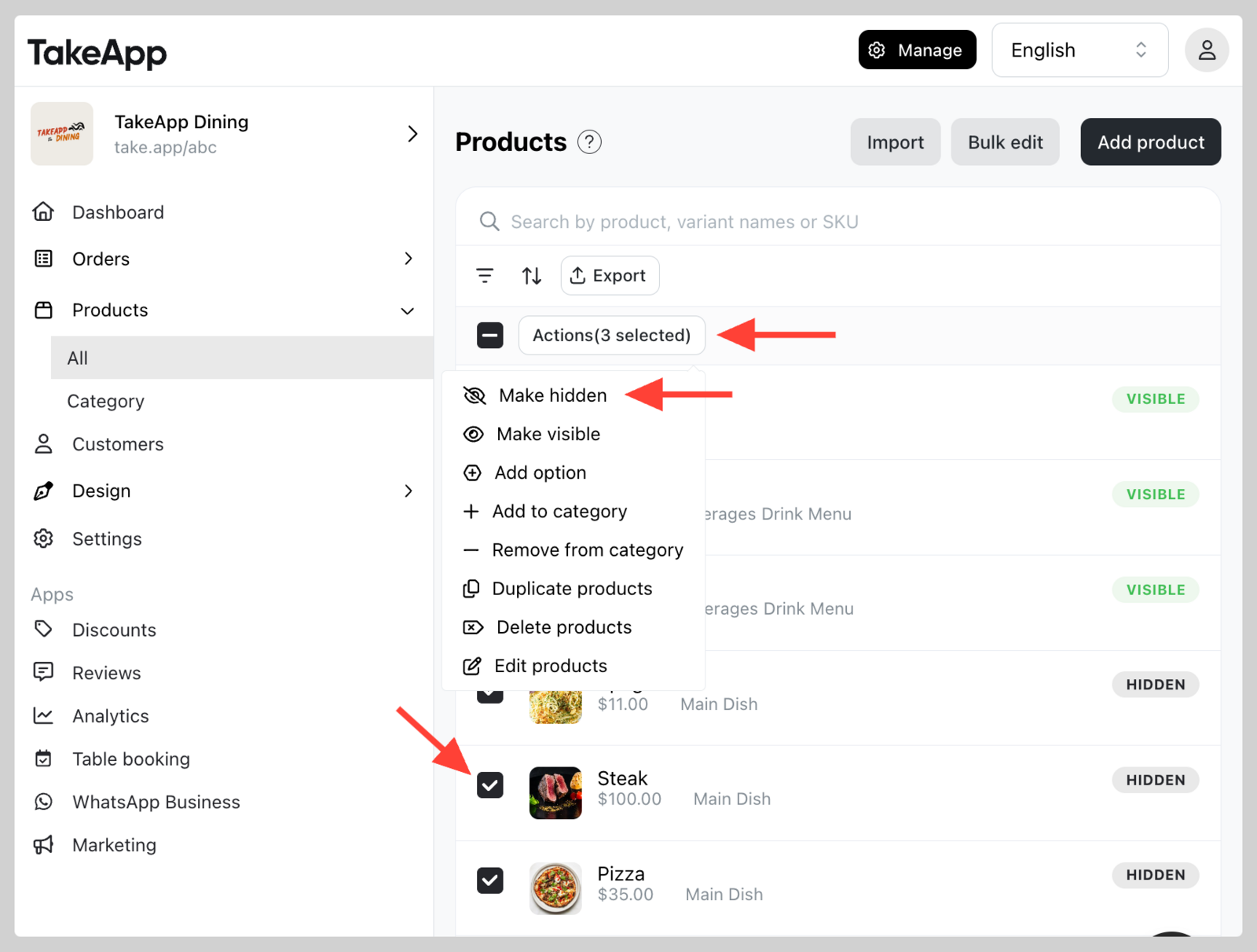 Products visibility