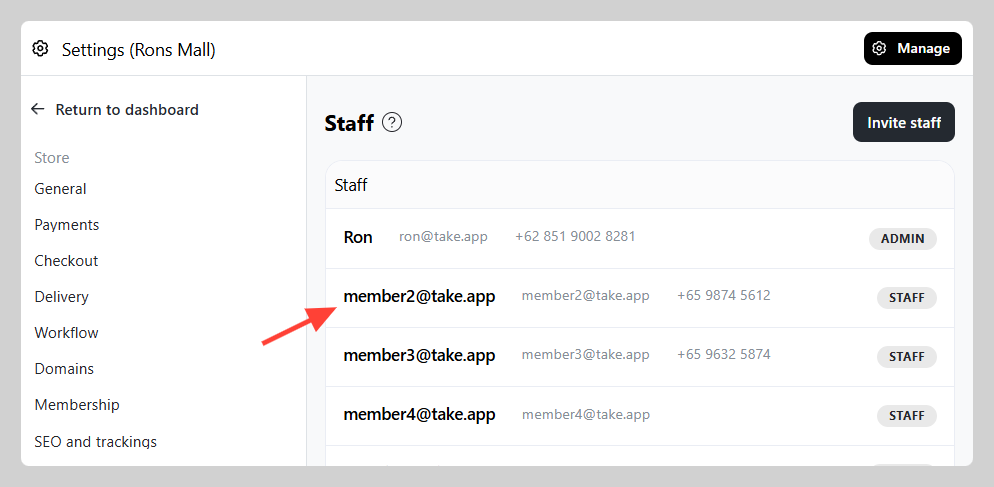 Invite staff