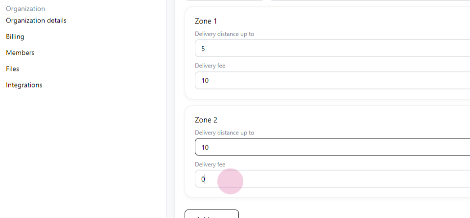 Delivery fee by distance