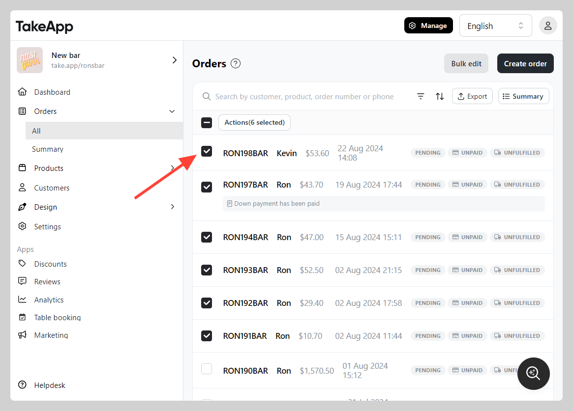Modify fulfillment status