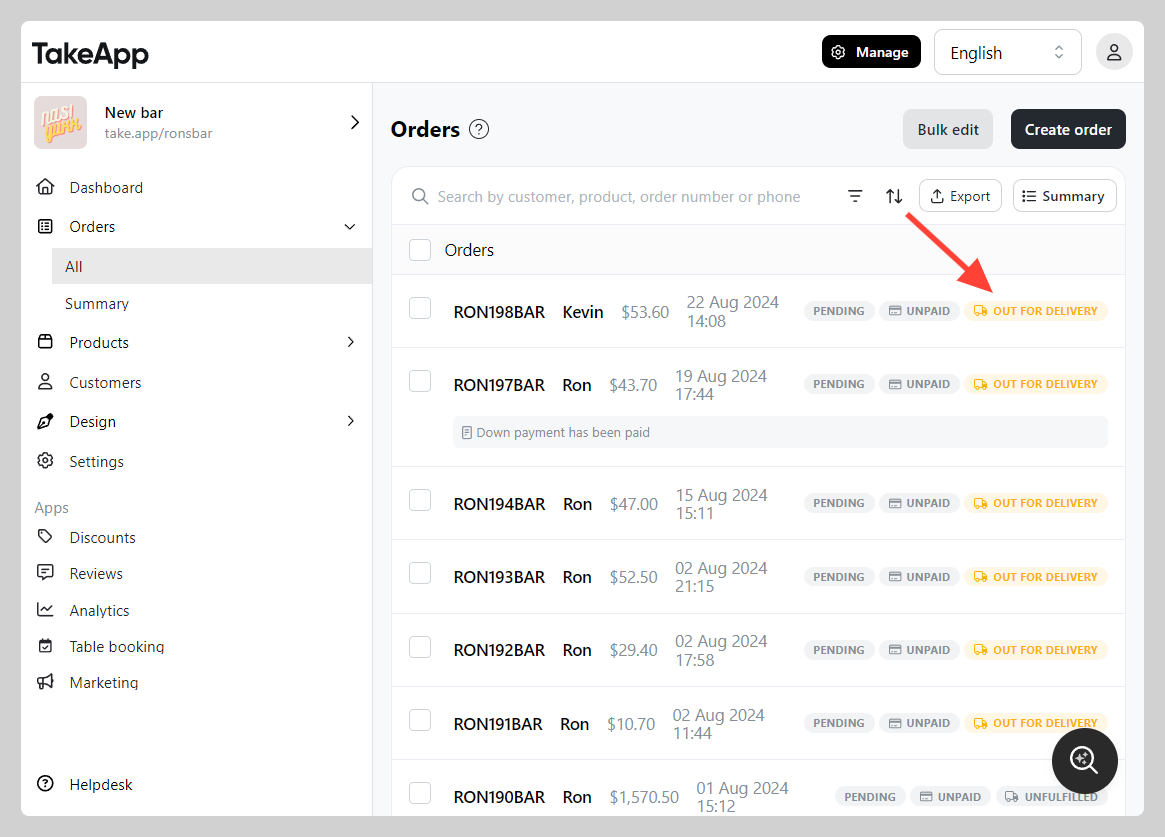 Modify fulfillment status