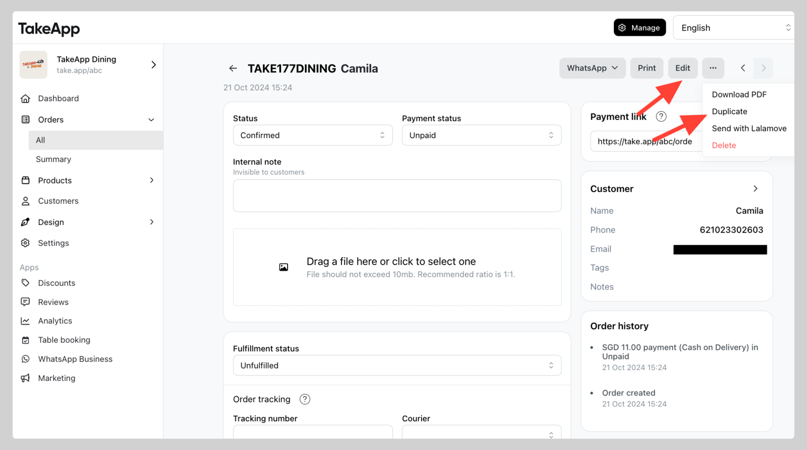 Create, edit, or duplicate orders