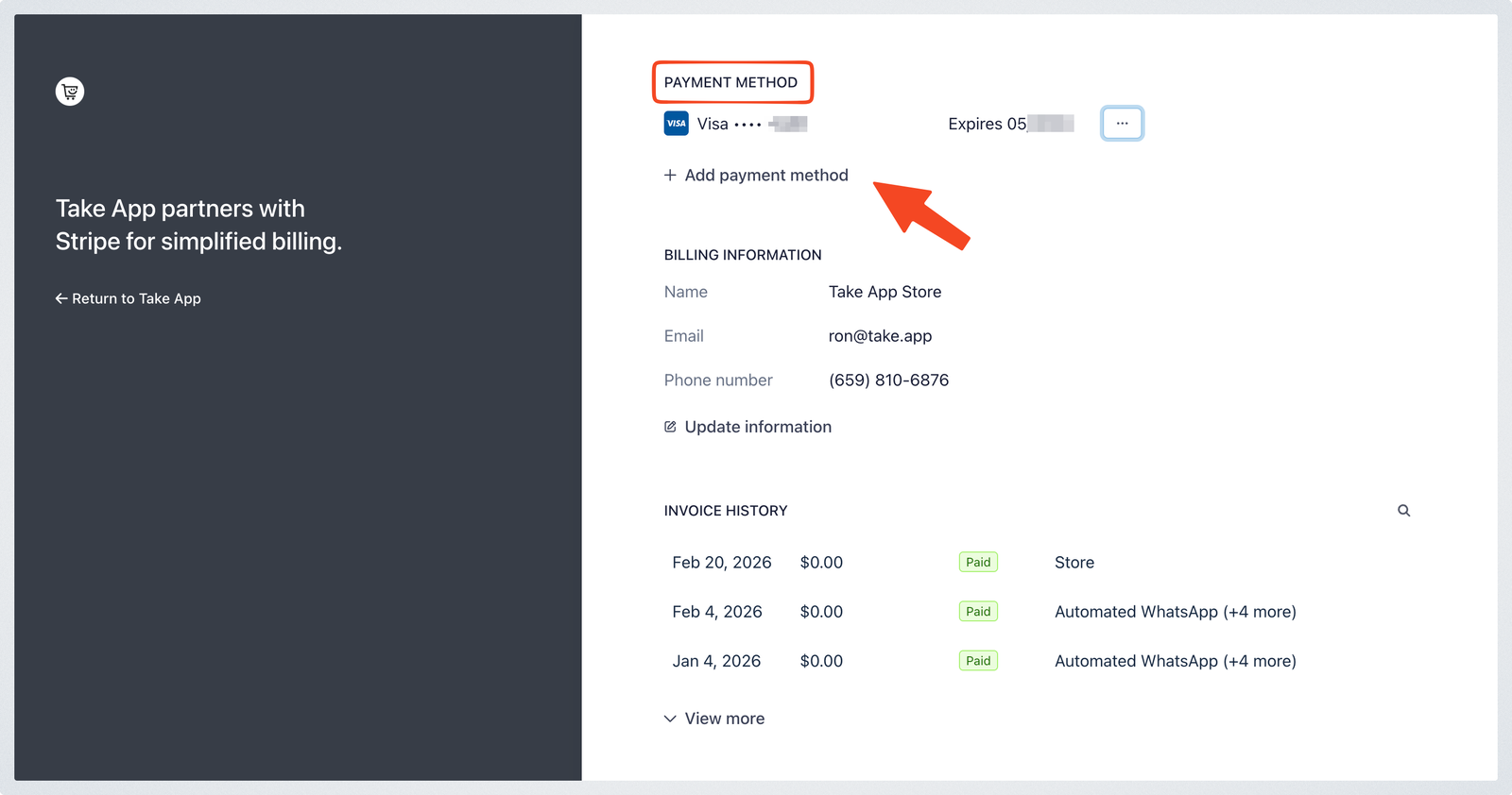 Change payment method for subscription
