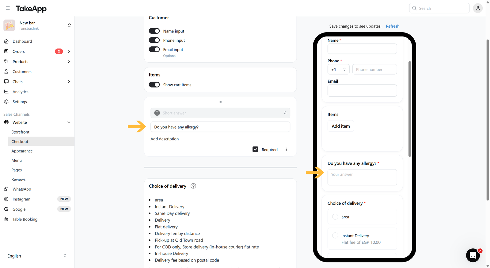 Add a short form question to the Checkout page