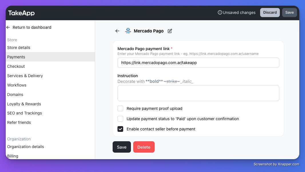 Mercado Pago (Link payment)