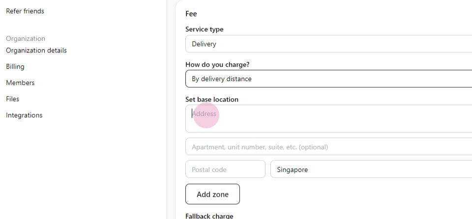 Delivery fee by distance
