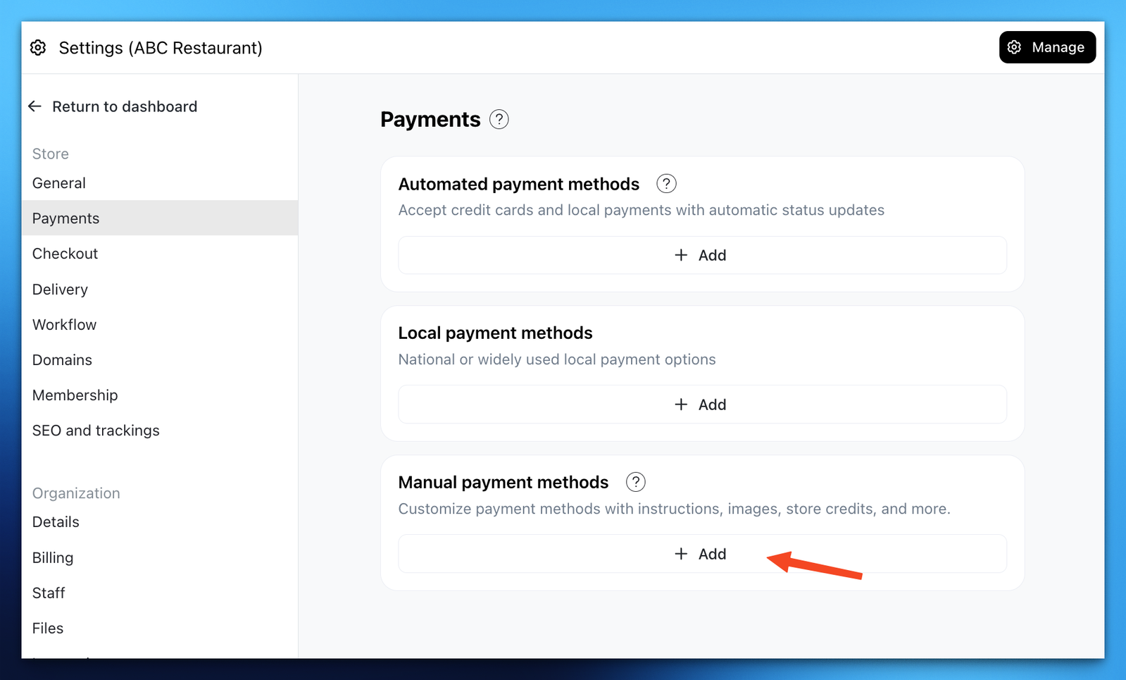 Manual payment method
