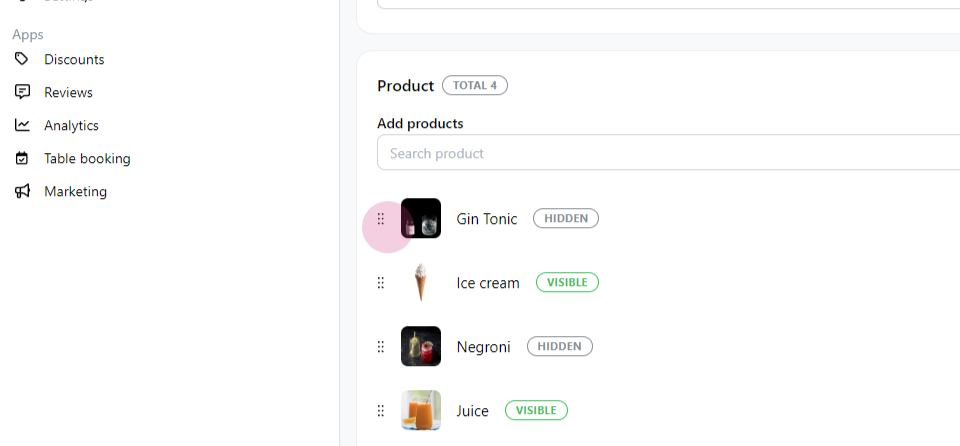 Changing product sequence