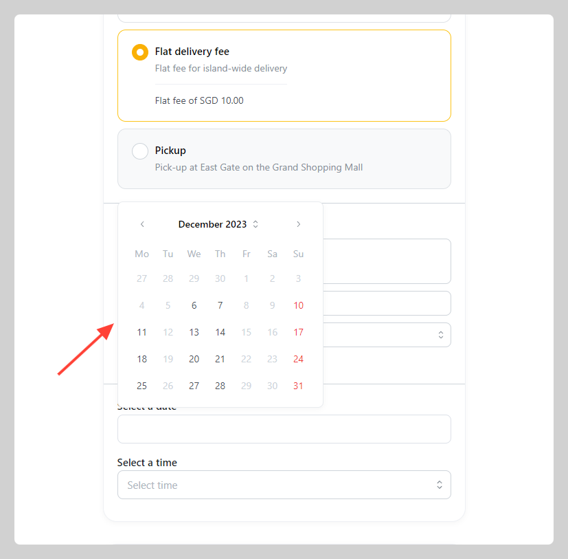 Date picker on checkout page