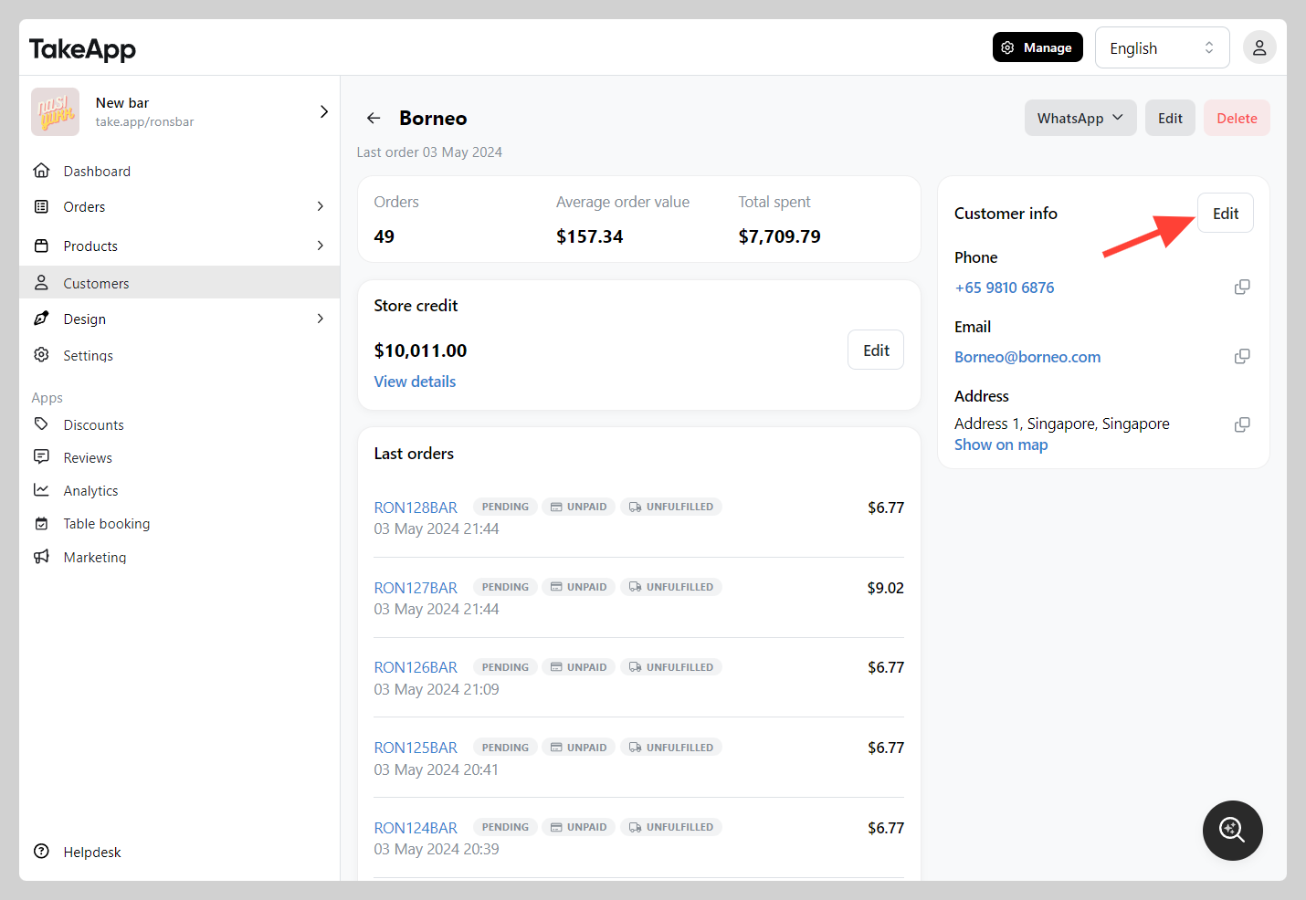 Edit customer data