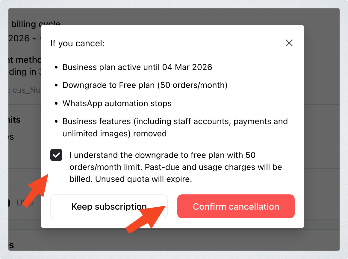Terminate/cancel my subscription plan