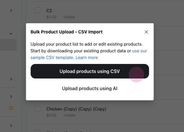 Bulk product upload with CSV file