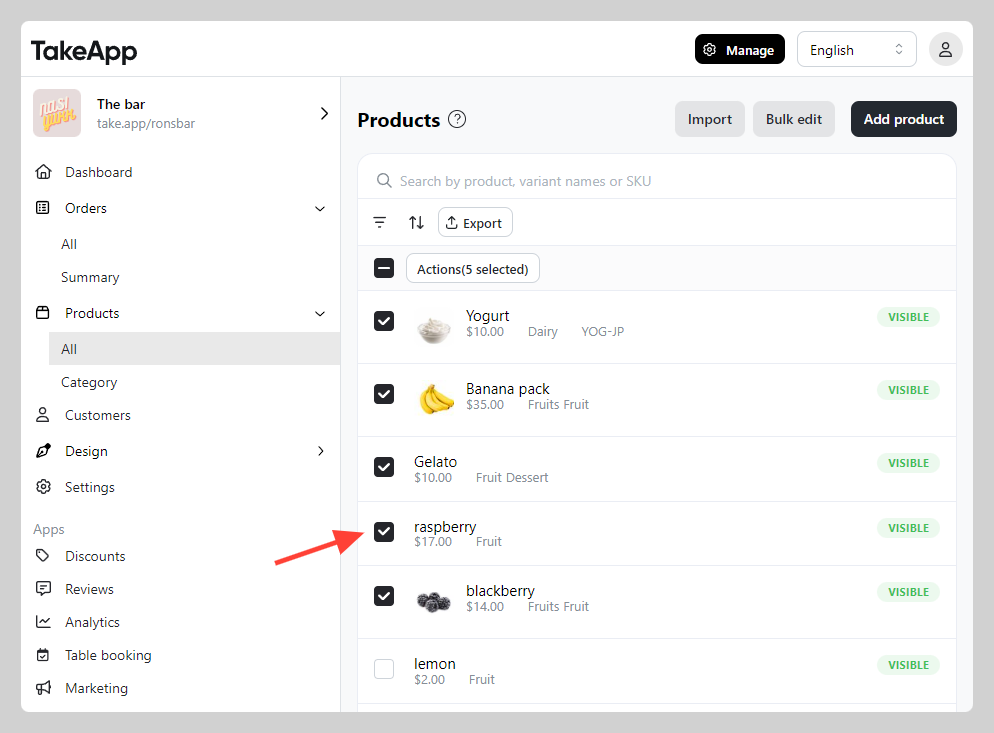 Hide products