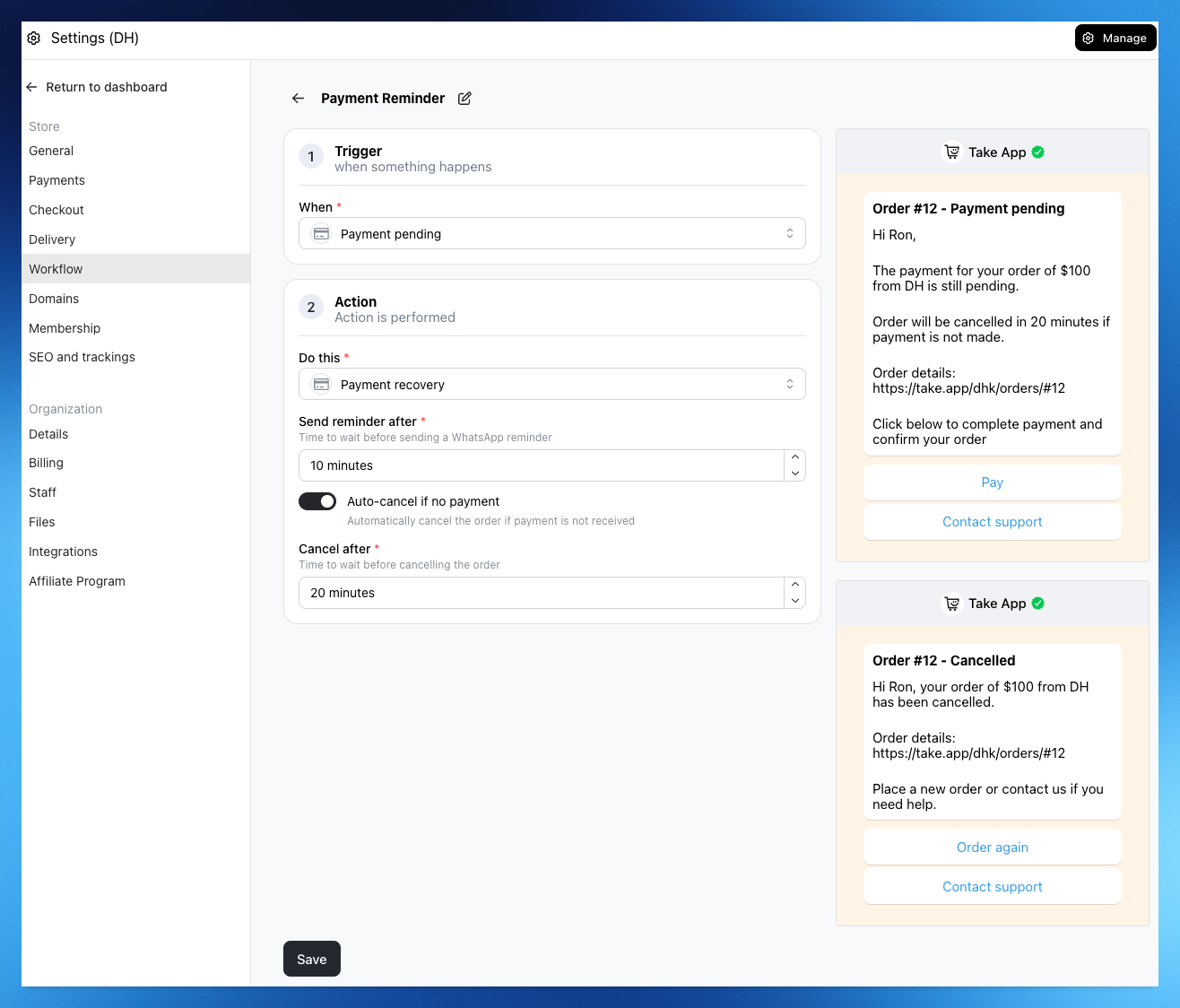 Payment recovery workflow