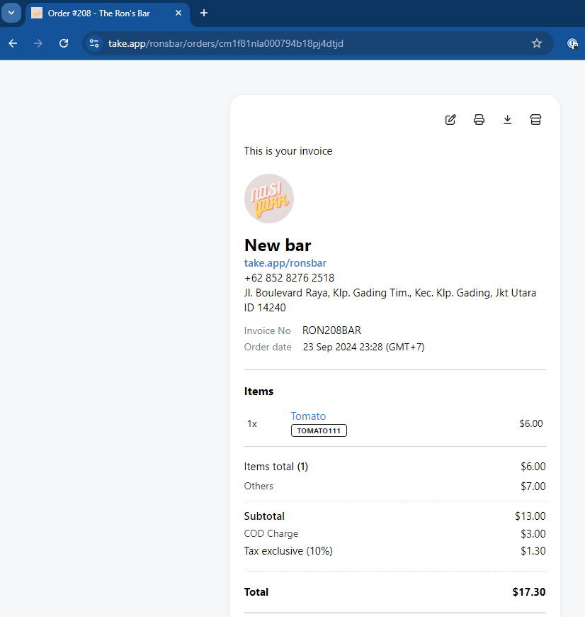 Sharing invoice link