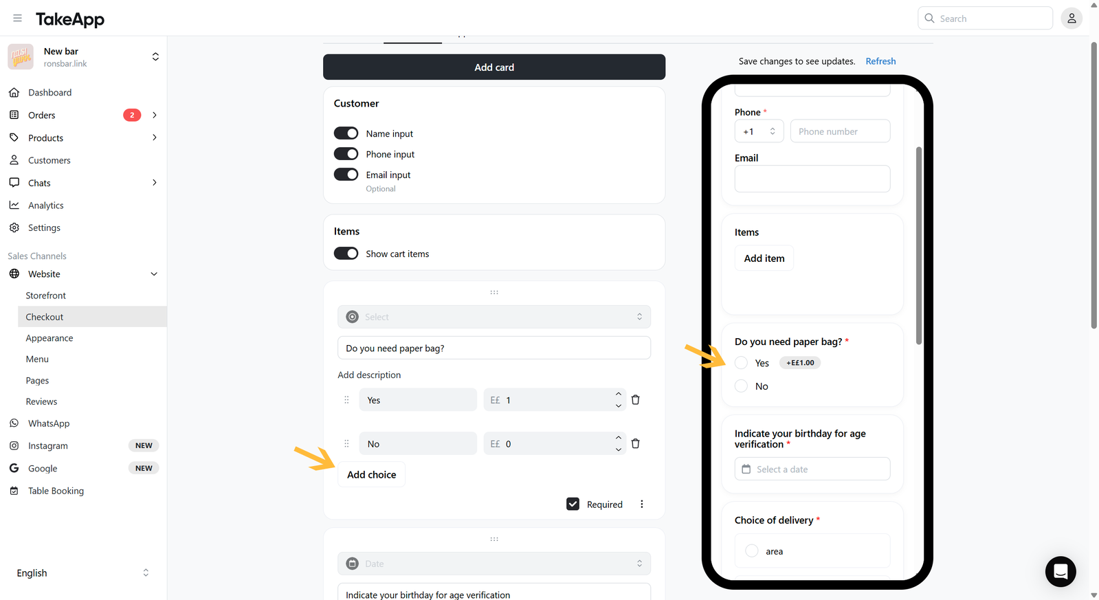 Add a selection field to the Checkout page