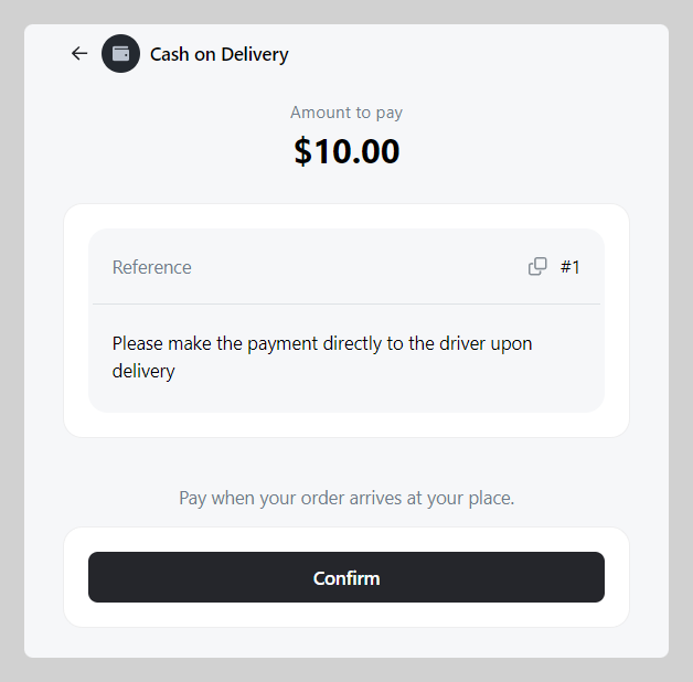 Cash on delivery confirmation page