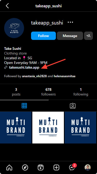 Add Take App link to Instagram Link in bio