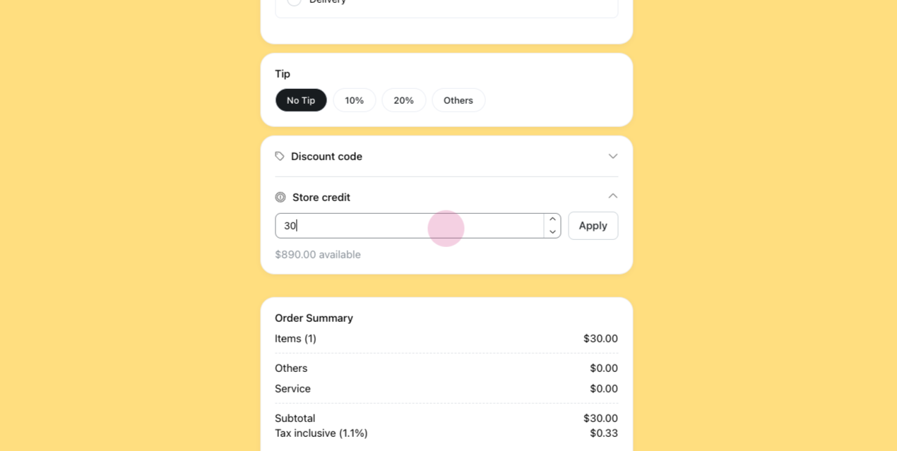 Store Credit Partial Payment