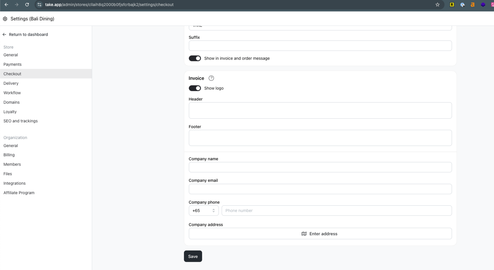 Add company information in invoice