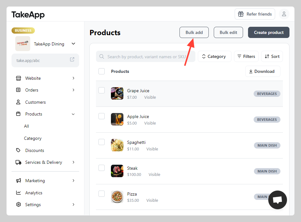 Products bulk upload