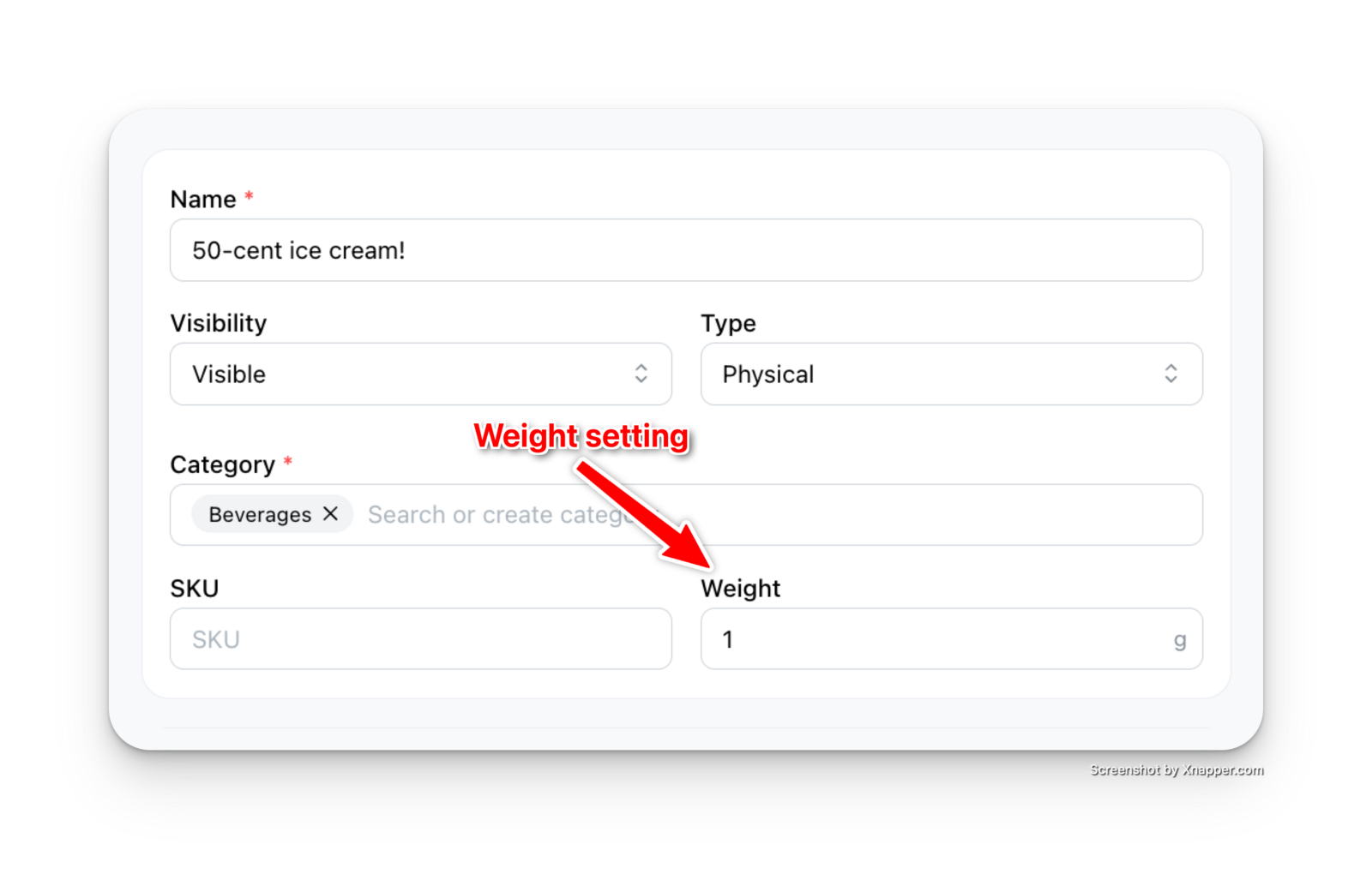 Product weight settings