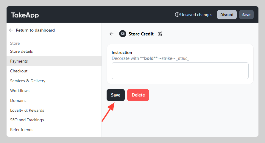 Store credit payment