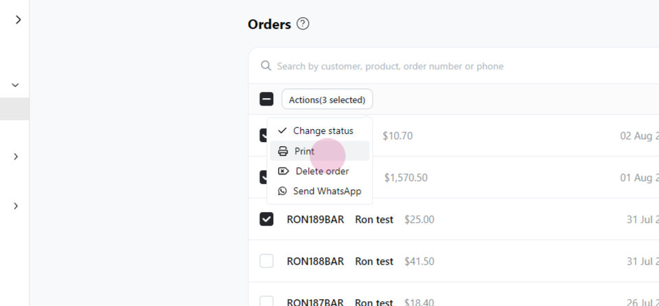 Download orders as PDF files