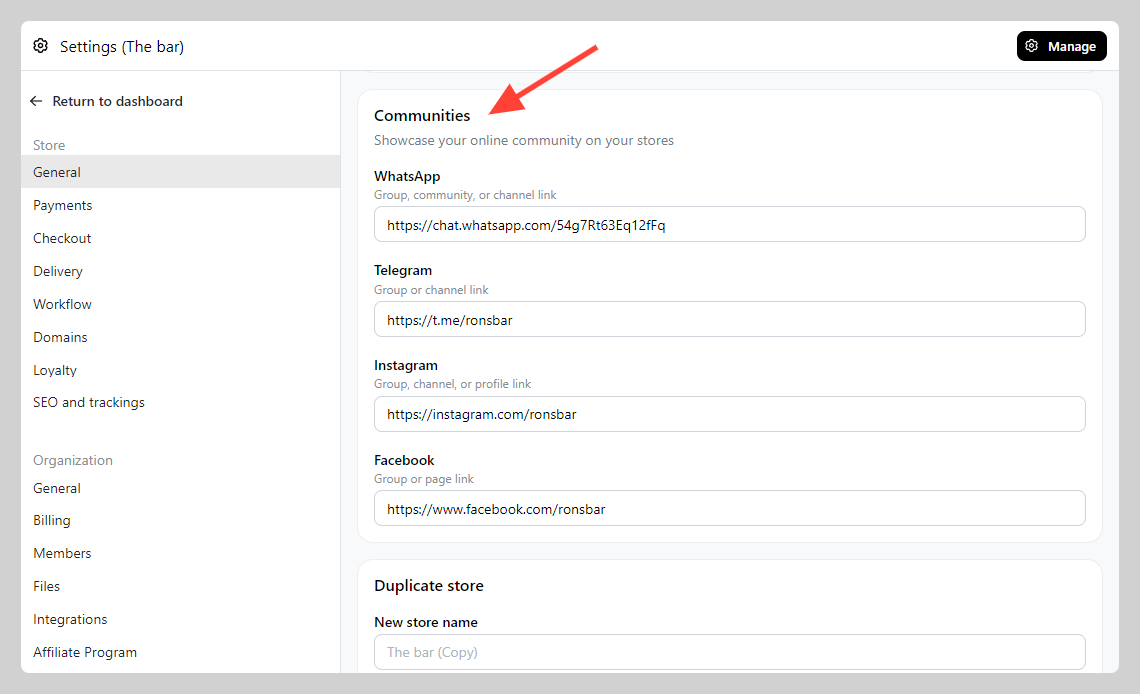 Community settings