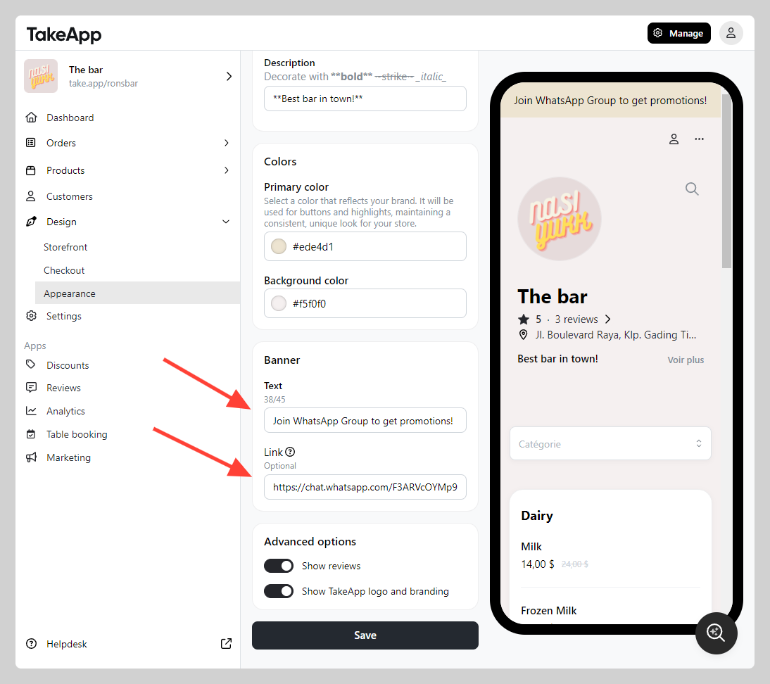 Announcement Banner to let customer join WhatsApp group