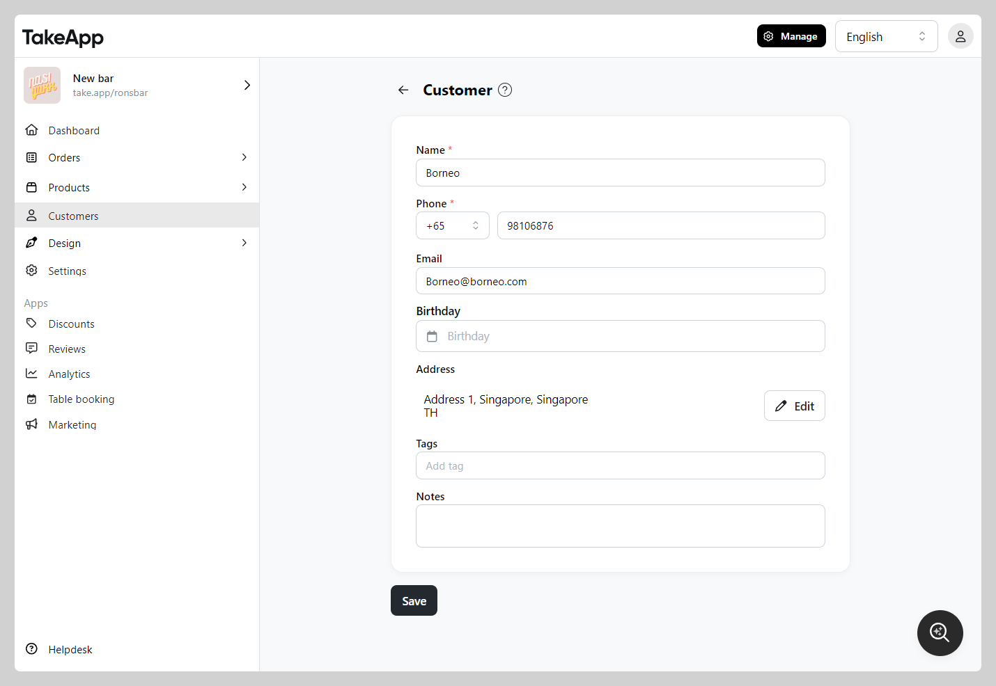 Edit customer data
