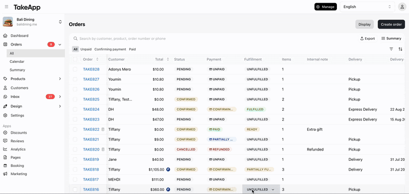 Manage Orders