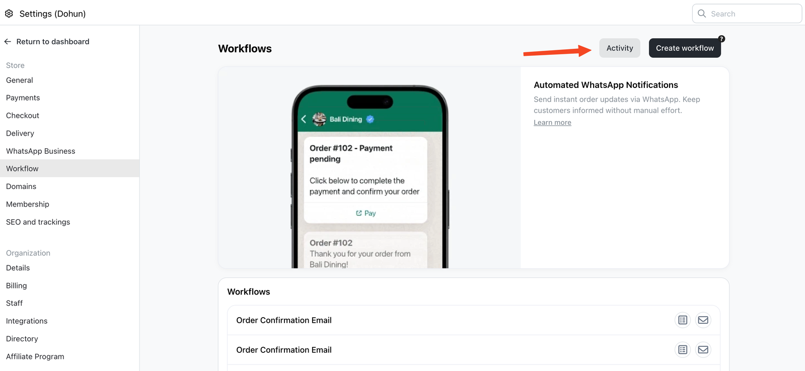 Workflow Activity Page