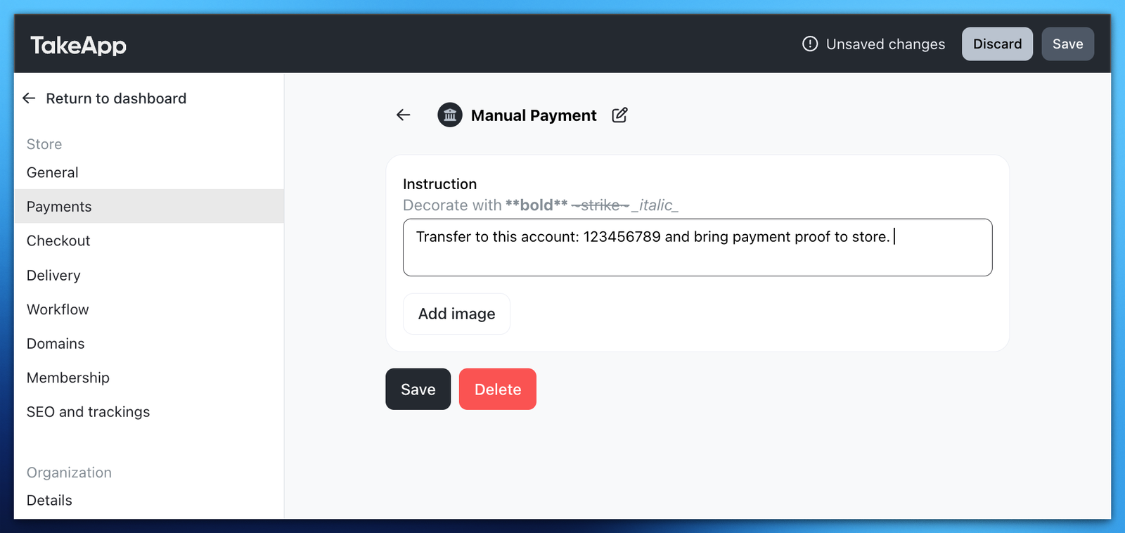 Manual payment method