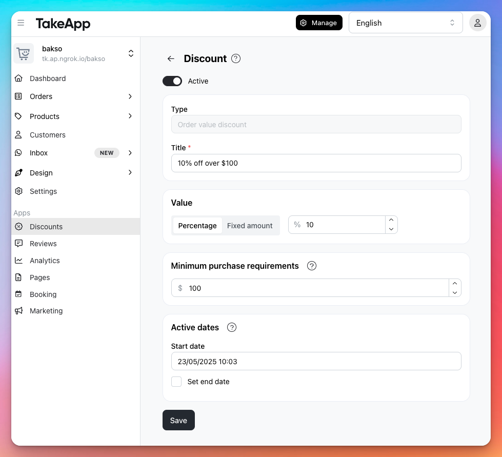 Create Order value discounts
